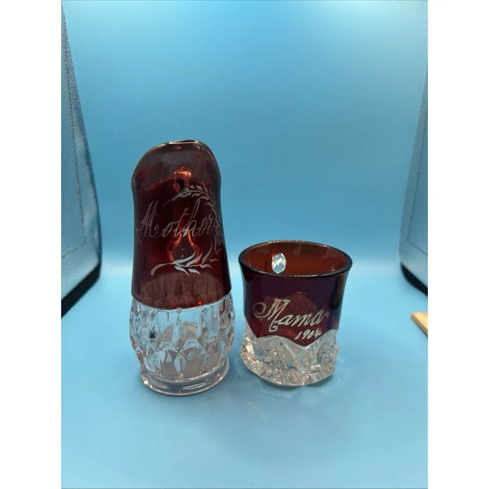 Antique Ruby Etched Pitcher Mother/mama 1904